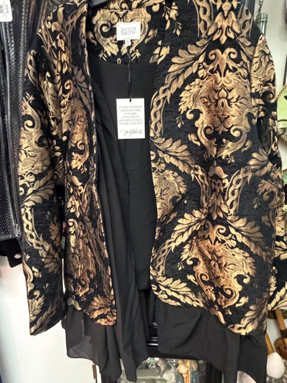 NWT Jaclyn Smith Black Gold Chenille Brocade Ruffle Jacket Plus 3X